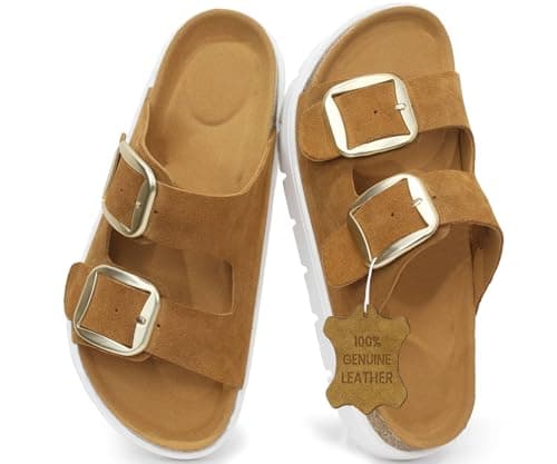 geabal Genuine Leather Platform Sandals Wedge Chunky Platform Sandal-Women Sandals with EVA Memory Foam Sole and Cork Footbed - Image 1