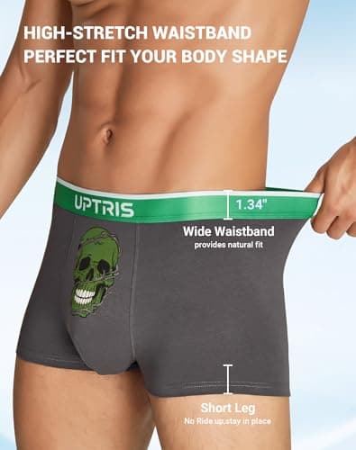 UPTRIS Mens Boxer Briefs, Unique Cool Skull Print Breathable Men's Underwear, No Riding Up & No-Chafing Cotton Men Boxer Briefs, Skin-friendly, Moisture-Wicking Fitted Underwear for Men Pack - Thumbnail 4