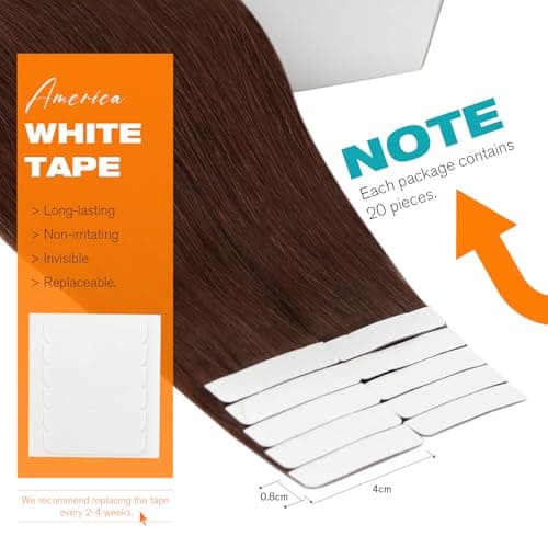 Sunny Hair Tape in Hair Extensions Real Human Hair Invisible Remy Hair Extensions Tape ins for Women Medium Manogany Brown 16 inch 20Pcs 50G - Thumbnail 3