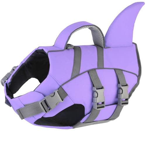 Dogcheer Dog Life Jacket with Shark Fin, High Buoyancy Swim Vest with Top Rescue Handle, Adjustable Reflective Flotation Vest for Swimming, Kayaking, Boating - Taro Purple,L - Image 1