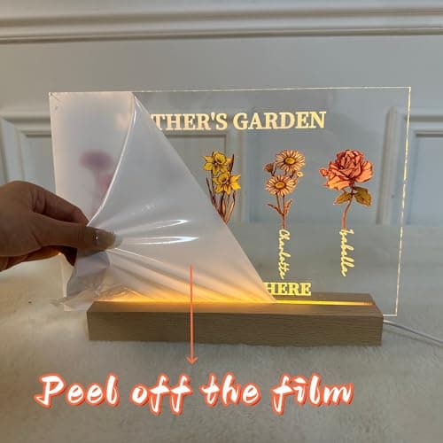 CraffBase Personalized Birth Month Flower Night Light for Mom Custom Name Acrylic Sheet LED Light Mom's Garden Birth Flower Sign Perfect Birth Flower Gift for Mom Birthday Mother's Day - Thumbnail 5