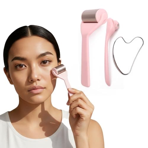 JACCOBEE Ice Roller for Face&Eyes with Gua Sha Facial Tool, 3-Pcs Stainless Steel Facial Massage Tool Sets for Face Jawline Shaper, Double Chin Reducer, Puffiness Reducing, Lymphatic Drainage - Image 1