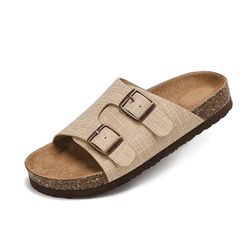 Bodantory Suede Cork Flat Sandals with Adjustable Buckle Arch Support Footbed Comfortable Slide Sandals for Women 2026 - Thumbnail 3