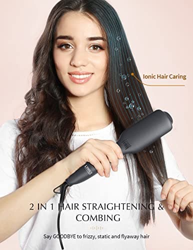 LANDOT Hair Straightener Brush for Frizz-Free & Smooth Results – Ionic Ceramic Straightening Brush with 12 Temp Settings(250-450°F),Idea for Medium Length Hair,Dual Voltage & Fast Heating for Home Use - Thumbnail 2