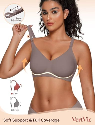 Vertvie Womens Wireless Bras No Underwire Push Up Bra Seamless Supportive Full Coverage Everyday Bras Regular and Plus Size(Grey,Large) - Thumbnail 2