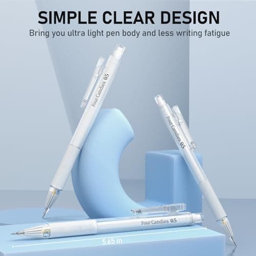 Four Candies Cute Mechanical Pencil Set with Case - 3PCS Pencils 0.5mm with 180PCS HB Lead Refills, 3PCS Erasers, 9PCS Eraser Refills, White Clear Mechanical Pencil for Students Drawing, Writing - Thumbnail 2