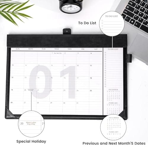FLYING EAGLE Desk Calendar 2026, Jan 2026-Dec 2026, Large Desk Calendar with To-Do Lists, 12 Months Leather Desk Pad Wall Calendar with PVC Cover for Work Office School Home Women Men, 17 x 12, Black - Thumbnail 4