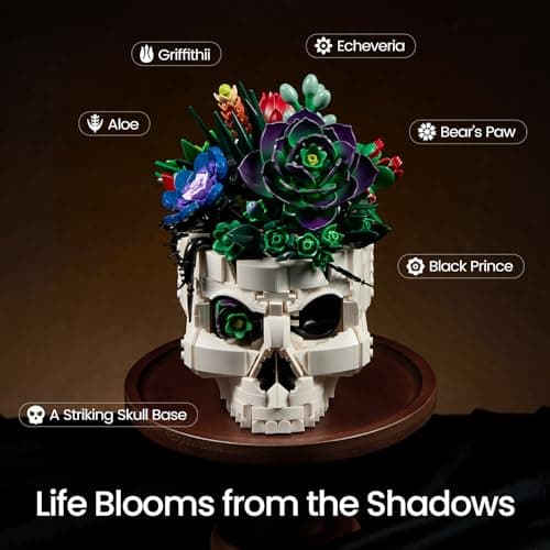 SupreOwls Succulent Skull Planter Building Set, Botanical Skeleton Pot Collection Building Kit, Horror Plants Home Office Table Decoration Blocks Toys for Adults, Gift for Birthday Mother's Day - Thumbnail 5