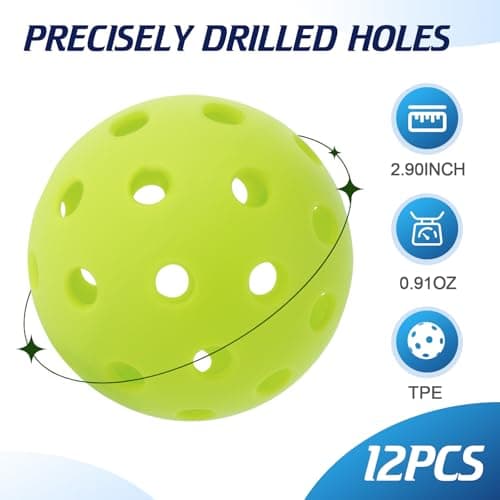 AILANFEI ALANFEI 12-Pack Premium Pickleball Balls -Compliant USAP Approved, 40 Holes Outdoor/Indoor Pickle Balls， Perfectly Balanced, High Bounce True Flight, Pickle Ball for Tournament Play - Thumbnail 6