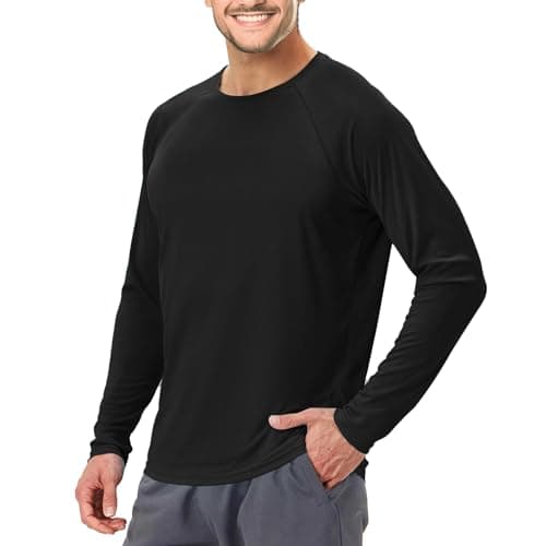 Men's UPF 50+ Swim Shirt Rash Guard Long Sleeve Quick Dry Lightweight SPF Sun Shirts for Hiking Fishing Running Black M - Image 1