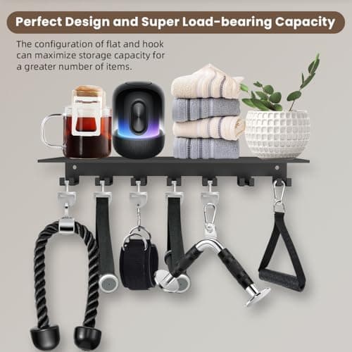Floating Shelf Organizer Compatible with Tonal Accessories Wall Mount Hanger with Hooks T-Lock Adapters Home Gym Weight Storage Equipment Metal Rack Holder Bracket Hanger Workout Fitness (Classic) - Thumbnail 4