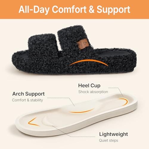 ATHMILE House Slippers for Women with Platform Memory Foam Arch Support Open Toe, Fuzzy Fluffy Cozy Womens Slippers for Home Indoor Outdoor Bedroom Ladies Christmas Gifts Pantuflas Para Mujer - Thumbnail 3