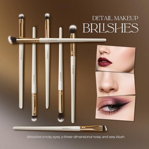 Makeup Brushes Set Professional & Beginner Friendly with Uniquely Designed Case, Soft Synthetic Bristles for Foundation Contour Blush Concealer Highlight Blending Eyeshadow, 12Pcs (Milky White) - Thumbnail 4