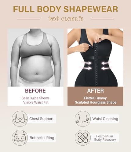 POP CLOSETS Fajas Colombianas Moldeadoras Tummy Control Shapewear, Black, M - Thumbnail 5