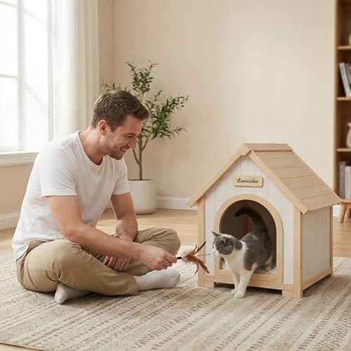 Indoor Dog House for Small & Medium Dogs, Natural Solid Wood Pet House with Cushion, Modern Indoor Design (Natural, 21.7" L x 23.6" W x 27.6" H, L1) - Thumbnail 4