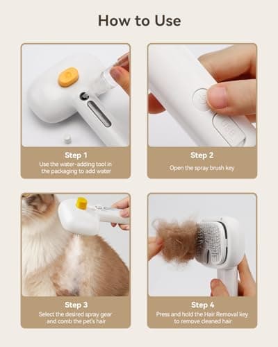 ROJECO 3-in-1 Pet Steam Brush for Cats&Dogs-Pet Spray Hair Removal Detangling Comb with Adjustable Mist,Handheld Deshedding Grooming Tool for Long/Short Hair,Massage Brush & Shedding Control,Cordless - Thumbnail 3