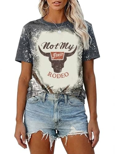 YHHR Womens Cow Skull Shirt Cowgirl Country Concert Tshirt Vintage Western Rodeo Graphic Tee Short Sleeve Casual Summer Top - Image 1