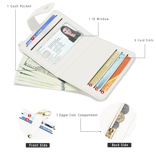 Airkit Small Wallets Woman RFID Blocking Leather Credit Card Holder - with ID Window - Card Wallets for Women - with Zipper Coin Purse - Keychain Wallet - Thumbnail 2