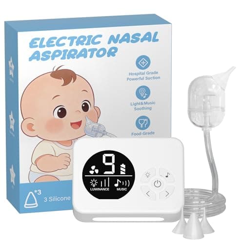 Nasal Aspirator for Baby, Nose Sucker with 9 Suction Levels, Electric Snot Sucker, 3 Levels Night Light & Nursery Rhyme Soothing Function, Food-Grade Silicone Tips