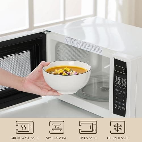 MALACASA Porcelain Soup Bowls, White Ceramic Cereal Bowls for Kitchen, Dishwasher and Microwave Safe, Series Regular 26Oz - Thumbnail 4