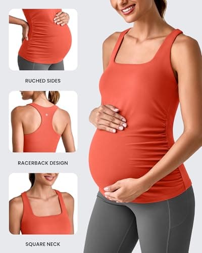 G4Free Maternity Workout Clothes Removable Pad Pregnancy Athletic Tank Tops Square Neck Soft Workout Cami Tanks for Yoga(Rust Orange,XS) - Thumbnail 2