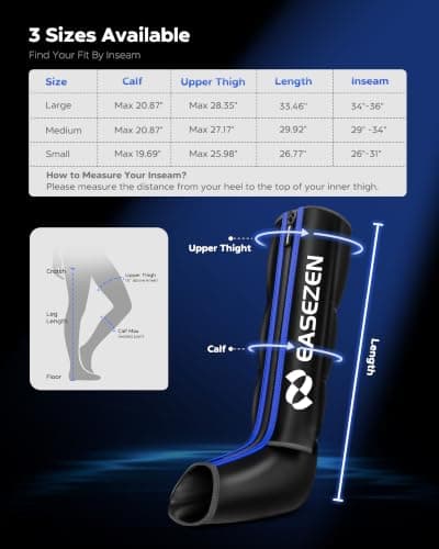 EaseZen Leg Compression Massager for Circulation and Pain Relief, Leg Recovery Compression System for Fast Recovery of Foot, Calf and Thigh, Relieve Edema, Reduce Muscle Fatigue - Thumbnail 5