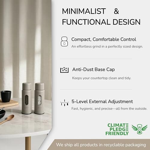 Aurevit Salt And Pepper Grinder Set Manual, Salt And Pepper Mill With Ceramic/Stainless Steel Core, External Adjustable Coarseness, Refillable, Durable (2 Packs, Black) - Thumbnail 4
