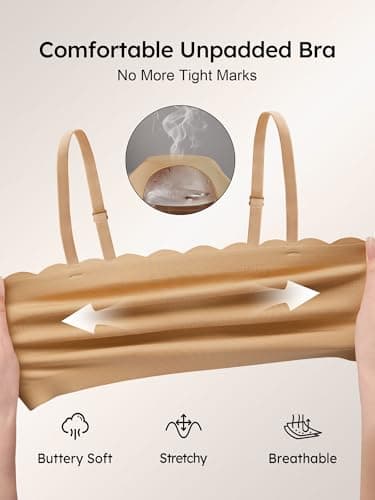 Strapless Bras for Women - Unlined Bandeau for Natural Shape, Wireless Pull-On Bra, Comfy Seamless Bralette No Underwire Skin M - Thumbnail 6