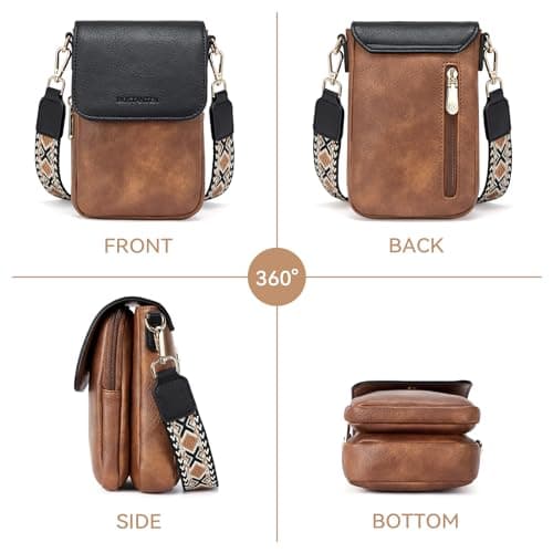 BOSTANTEN Small Crossbody Bags for Women Cell Phone Purse Leather Wallet Handbags with Card Slots Black with Brown - Thumbnail 6