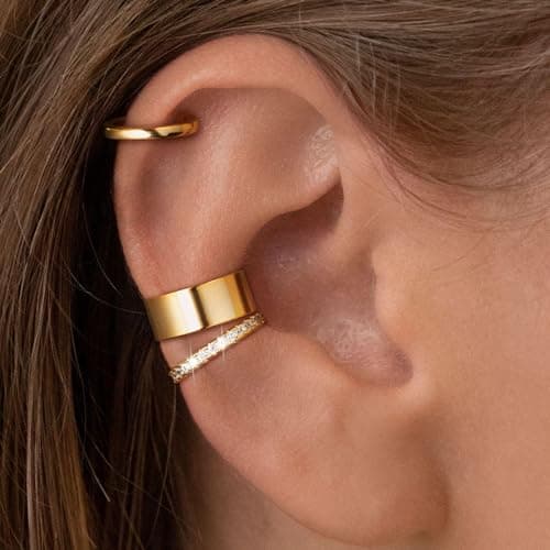 Moodear Chunky Ear Cuffs Non Piercing - Thin Dainty 14K Gold Plated Earrings - 3 Cute Cubic Zirconia Huggie Cartilage Hoop for Women Trendy Jewelry Gifts - Thumbnail 2