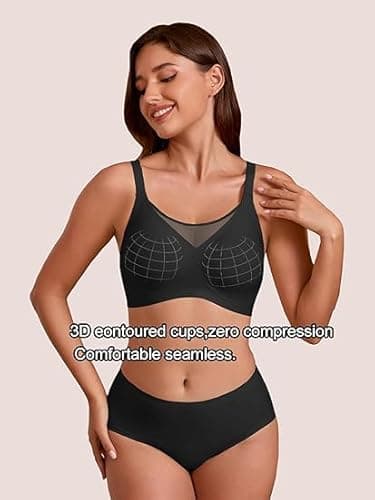 COCOMARTS Jelly Bras for Women No Underwire Push Up V Mesh Seamless Comfort Tshirt Bra Supportive Lift Bralette Everyday Bra Black Large - Thumbnail 3