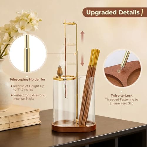 3 in 1 Incense Holder for Sticks Upside Down Anti-Ash Incense Burner with Glass Ash Catcher Backflow Cone Incense Diffuser with Adjustable Threaded Mounting for Mediation Yoga Spa Gifts Home Decor - Thumbnail 2