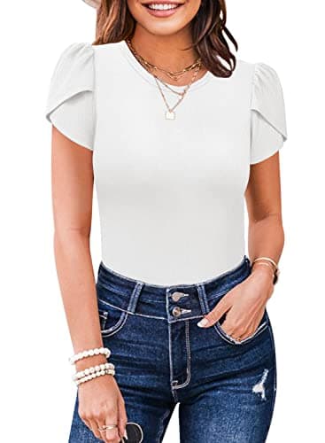 MIHOLL Women Slim Fit T Shirts Short Sleeve 2026 Casual Summer Crew Neck Cute Solid Tops(White,Small) - Image 1