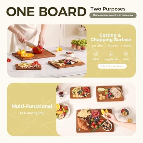 Bamboo Cutting Board for Kitchen – 3-Piece Wooden Boards with Juice Grooves, Side Handles, Non-Slip Mats – Perfect for Meat, Veggies Fruit,Cutting Board & Knife Sets – Ideal Kitchen Gift - Thumbnail 6