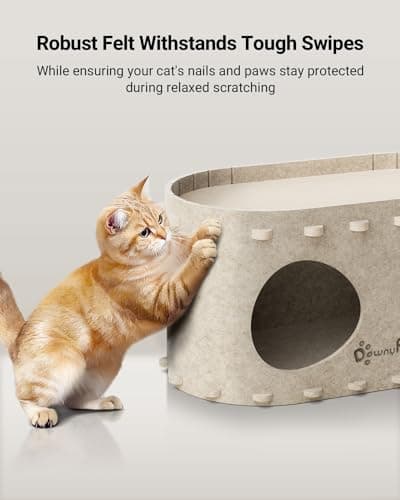 DownyPaws Cat House for Indoor Cats, Cat Bed Cave for Multiple & Large Cats Up to 22 Lbs, Scratch Resistant, Foldable Peekaboo Kitten Caves Tunnel Enclosed Bed, PeekaPurr, Cream - Thumbnail 5