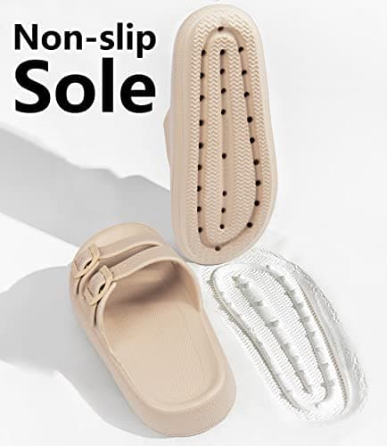 Weweya Soft Foam Slides Sandals for Women and Men Eva Rubber Flat Cozy Slides Outdoor Indoor Pool House Bath Shower Slippers Shoes Tan Men Size 10 10.5 Women Size 11 11.5 - Thumbnail 6