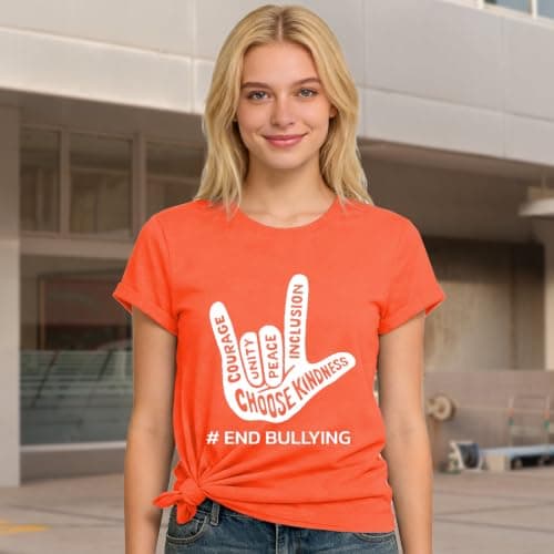 Unity Day Shirts for Women Heart Anti Bullying Tshirt Be Kindness Tee Tops - Thumbnail 5