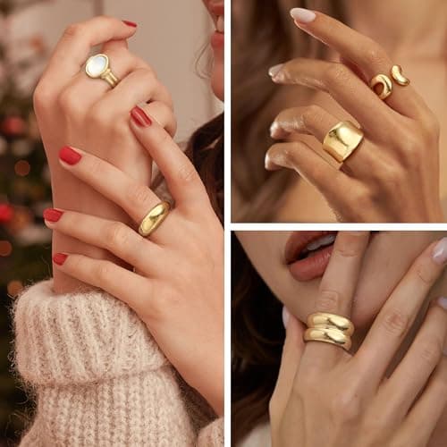 Sistble Gold Rings for Women Non Tarnish Birthday Gifts Chunky Gold Rings Size 6 Band Stackable Thick Pinky Ring Anniversary Retirement Gifts for Women Christmas Stockings Jewelry - Thumbnail 6