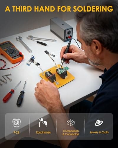 EOOKU Helping Hands Soldering Station, 2 Way Magnetic PCB Holder Clamps, One-Push Spring Loaded Third Hand Tool with 2 Adjustable Clips for Electronics, PCB Repair and DIY, Craft - Thumbnail 5