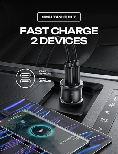 LISEN 90W USB C Car Charger USB C Fast Charge, 45W PD&QC 3.0 Fast Car Charger for Samsung Galaxy S26 S25, Cigarette Lighter USB Charger Adapter for iPhone 17 Air 16 15 Pro Max [All Metal & Mini] - Thumbnail 4