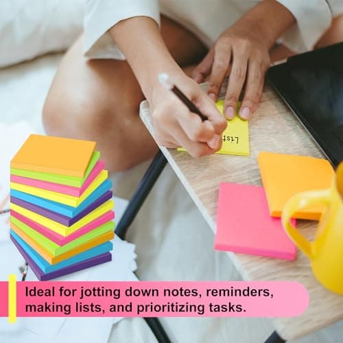 OHOME Sticky Notes - 12 Pads, 3”x3” - Colorful Self-Stick Post Notes Bulk - Office Desk Accessories | Teacher Classroom Must Haves,Aesthetic School Supplies for Home,Back to School Essential - Thumbnail 3