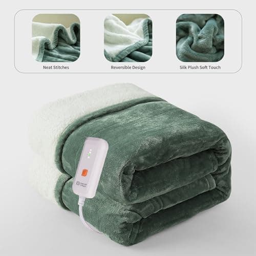 GOTCOZY Heated Blanket Electric Throw 50''X60''- Soft Silky Plush Electric Blanket with 4 Heating Level & 3 Hour Auto Off Heating Blanket, ETL Certified Machine Washable (Green) - Thumbnail 2