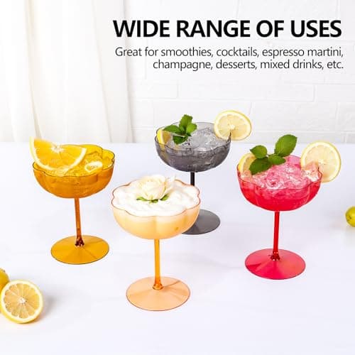 Ciaell 12PCS Plastic Martini Glasses - 10 Oz Colored Elegant Disposable Cocktail Glasses for Champagne Wine Wedding Party Anniversary Bar - Thumbnail 4