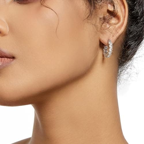 GIRIOIZ Sterling Silver High-Carbon Diamond Hoop Earrings, Hypoallergenic Diamond Huggie Earrings for Women (White Gold) - Thumbnail 4