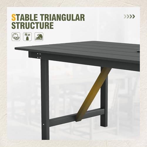 UDPATIO HDPE Outdoor Dining Table Heavy Duty All-Weather Resistant with Umbrella Hole Furniture for Patio, Poolside, Deck, Garden, Porce, Kitchen, Room,Light-Black,1Table - Thumbnail 4