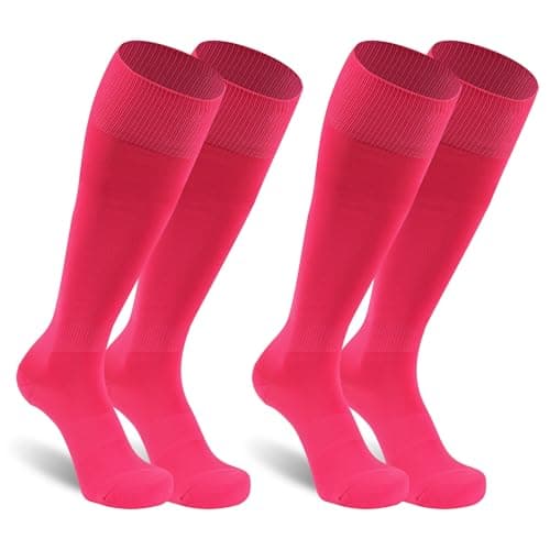 Dsource 2 Pairs Youth Soccer Socks, Adult Over the Calf Socks for Men Youth Tube Soccer Sock Men Solid Soccer Football Socks Pink M - Image 1
