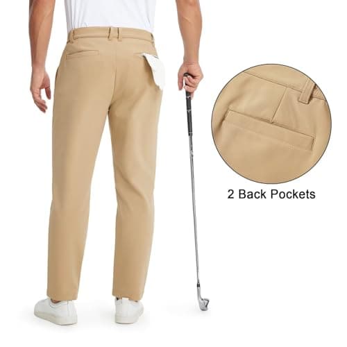 M MAELREG Golf Pants Men Fleece Lined 30"/32"/34" Solid Dress Work Pants for Men Water-Resistant Stretch Warm Winter Trousers Khaki - Thumbnail 3