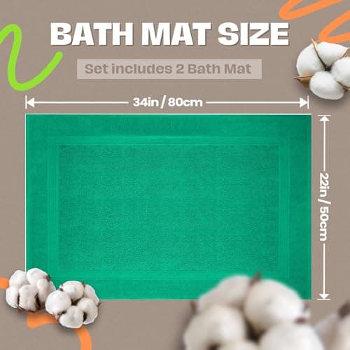 Infinitee Xclusives Premium Cotton Bath Mats for Bathroom – Pack of 2 | 34x22 Inches | Ultra Soft, Super Absorbent, Non-Slip, Machine Washable Mats (Vivid Green) [Not a Rug] - Thumbnail 2