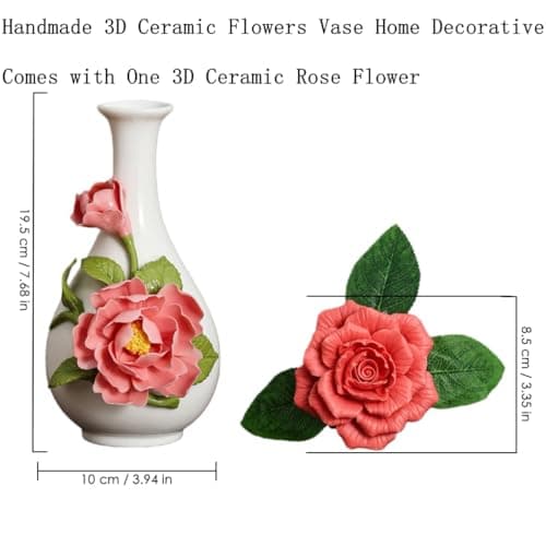 Handmade Pinched Flowers Ceramic Vase with One Ceramic Rose Flower, Home Decor Ceramic Vase for Dining Table, Living Room, Kitchen, Bedroom, Shelf, Office, Coffee Table, Restaurant & Fireplace Mantel - Thumbnail 3