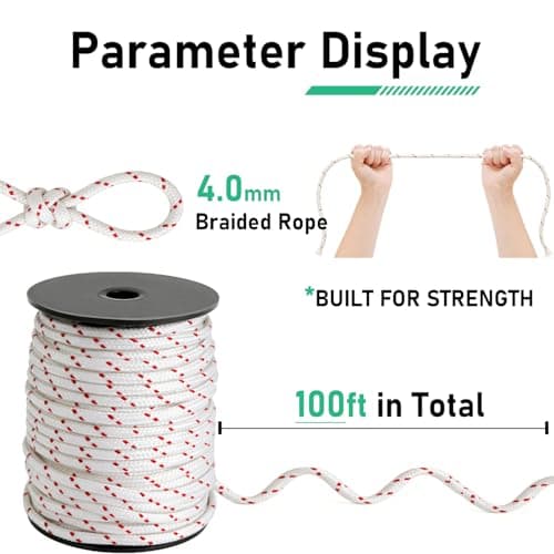Alrhipvm Pull Cord Rope 100ft x 5/32"(4mm), Recoil Starter Rope Pull String for Small Engine, Pull Rope for Lawn Mower Generator Chainsaw Trimmer Edger Brush Cutter - Thumbnail 4